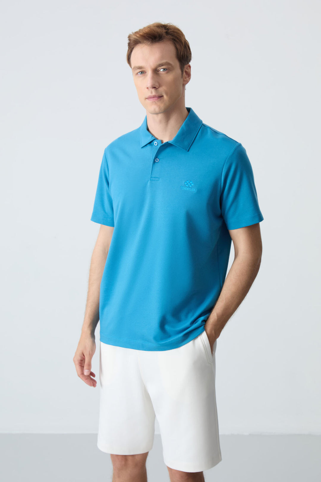 TMY Saks Basic Logo Standard Fit Knit Polo Neck Men's T-Shirt - 87748 - Parma