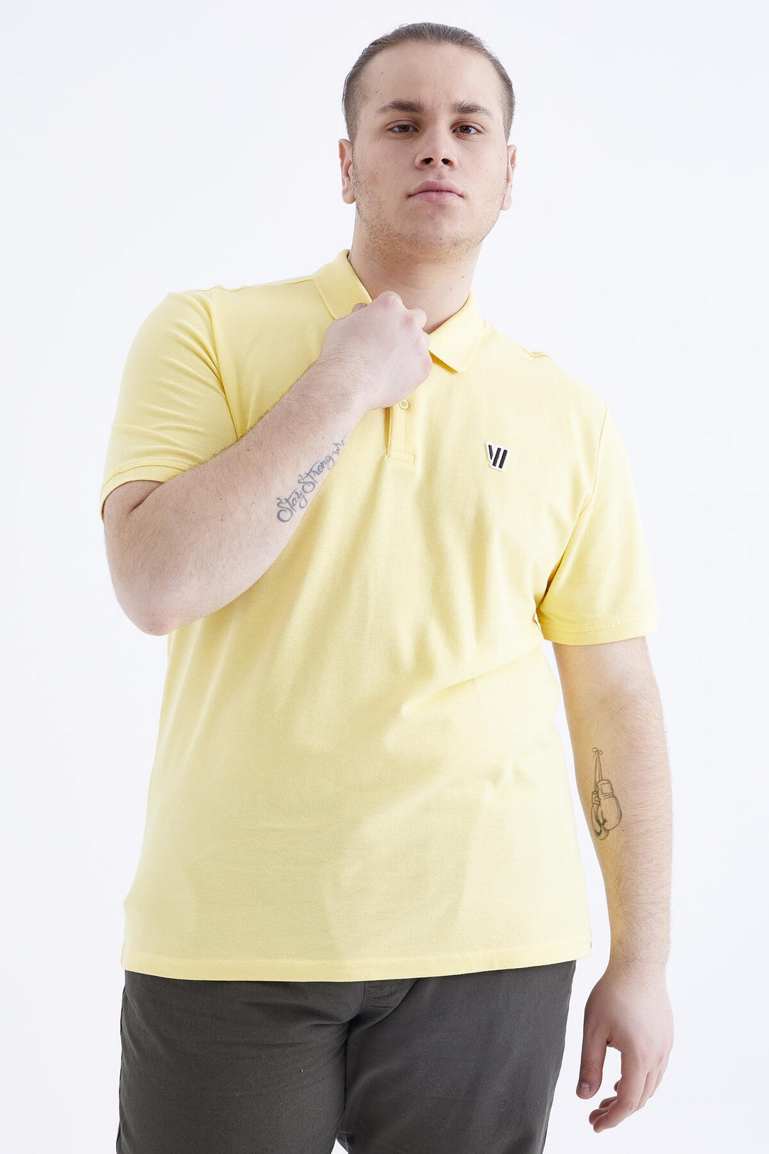 TMY Yellow Basic Chest Logo Standard Fit Knit Polo Collar Men's T-Shirt - 87768 - Sun Prairie