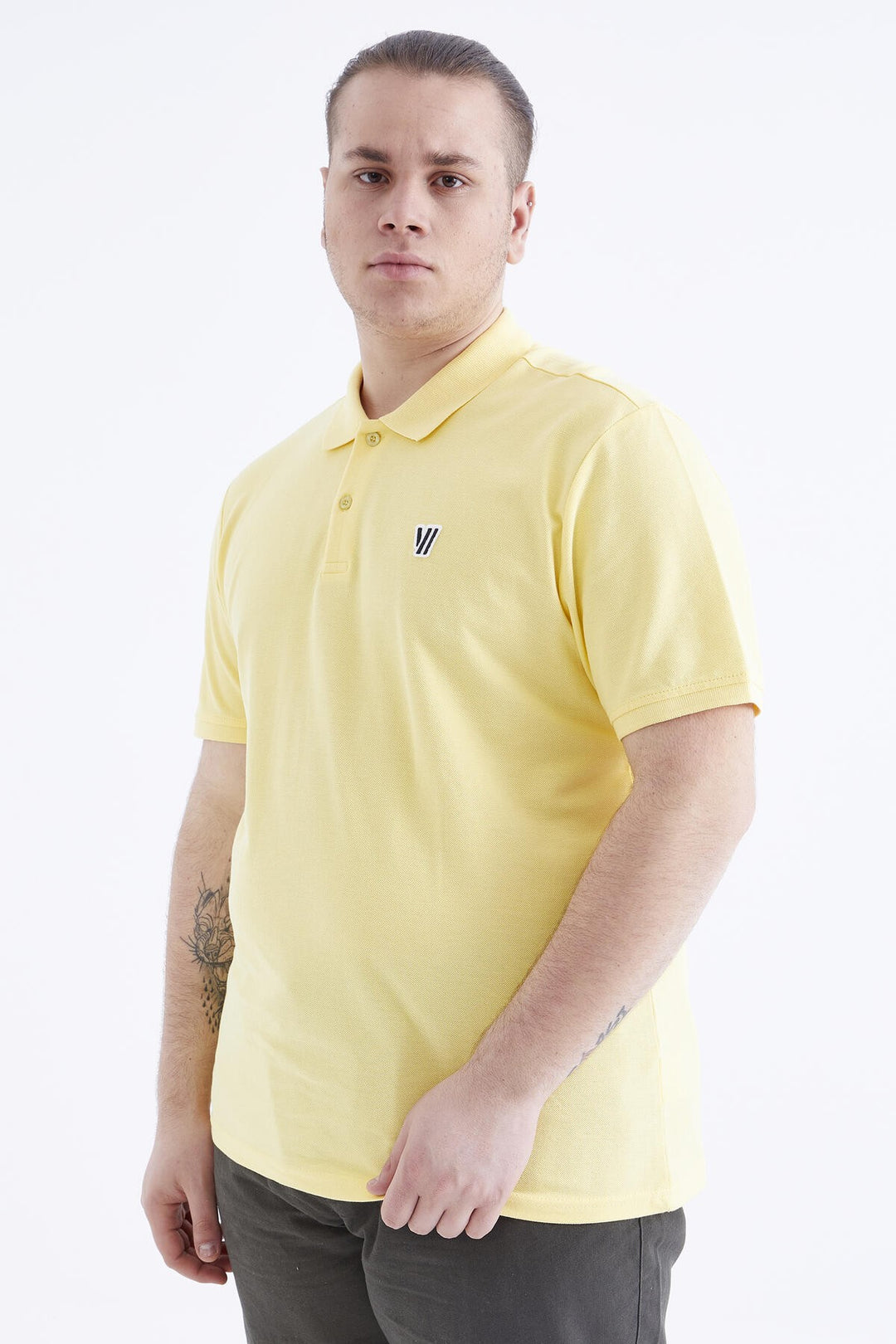 TMY Yellow Basic Chest Logo Standard Fit Knit Polo Collar Men's T-Shirt - 87768 - Sun Prairie