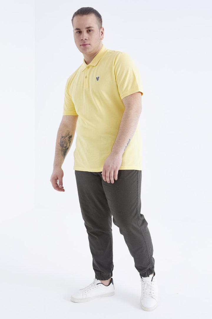 TMY Yellow Basic Chest Logo Standard Fit Knit Polo Collar Men's T-Shirt - 87768 - Sun Prairie