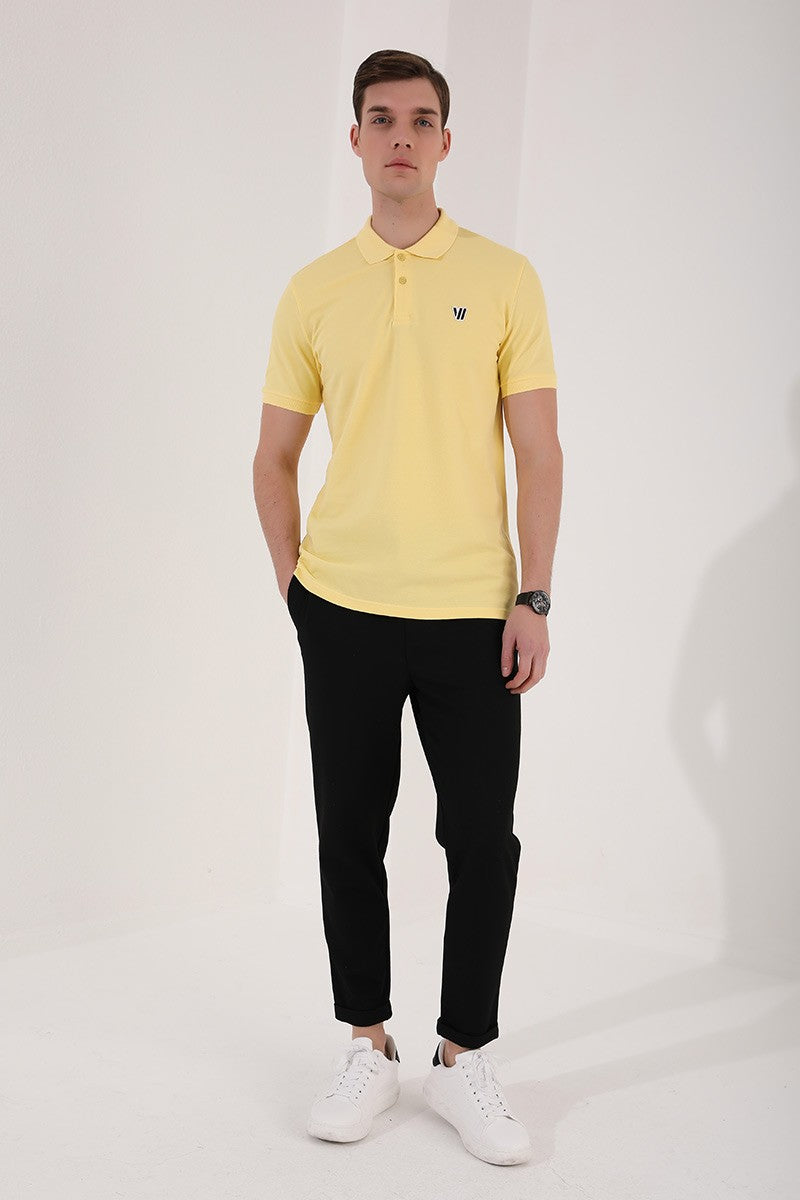 TMY Yellow Basic Chest Logo Standard Fit Knit Polo Collar Men's T-Shirt - 87768 - Sun Prairie