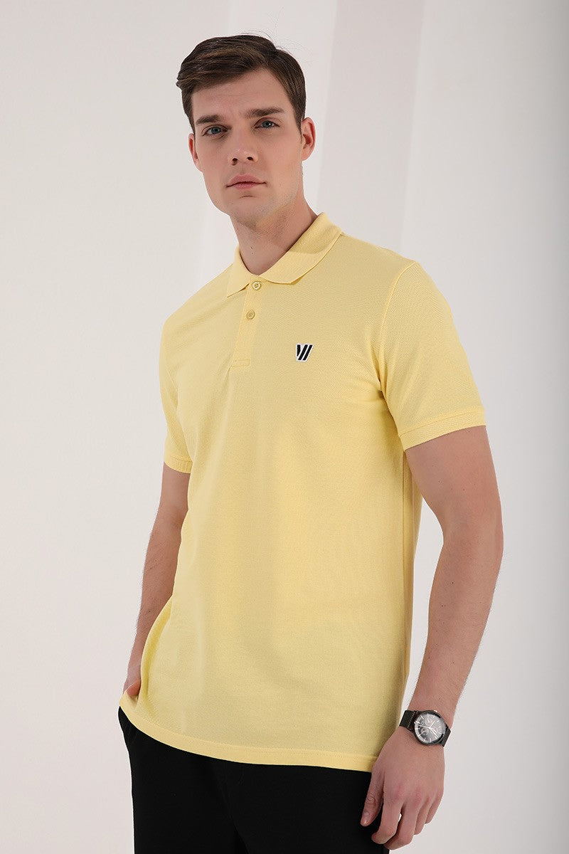 TMY Yellow Basic Chest Logo Standard Fit Knit Polo Collar Men's T-Shirt - 87768 - Sun Prairie