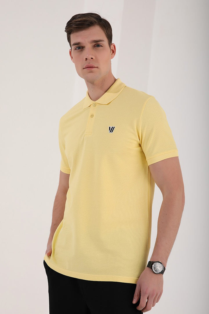 TMY Yellow Basic Chest Logo Standard Fit Knit Polo Collar Men's T-Shirt - 87768 - Sun Prairie