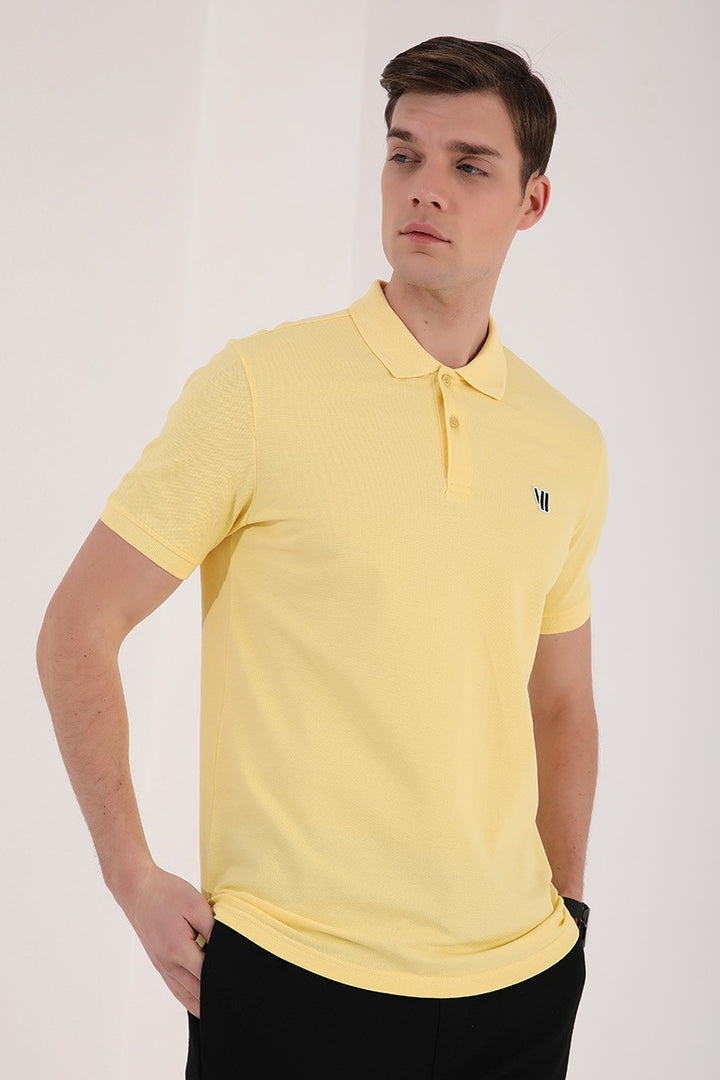 TMY Yellow Basic Chest Logo Standard Fit Knit Polo Collar Men's T-Shirt - 87768 - Sun Prairie