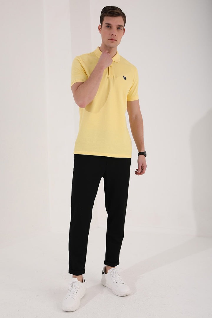TMY Yellow Basic Chest Logo Standard Fit Knit Polo Collar Men's T-Shirt - 87768 - Sun Prairie
