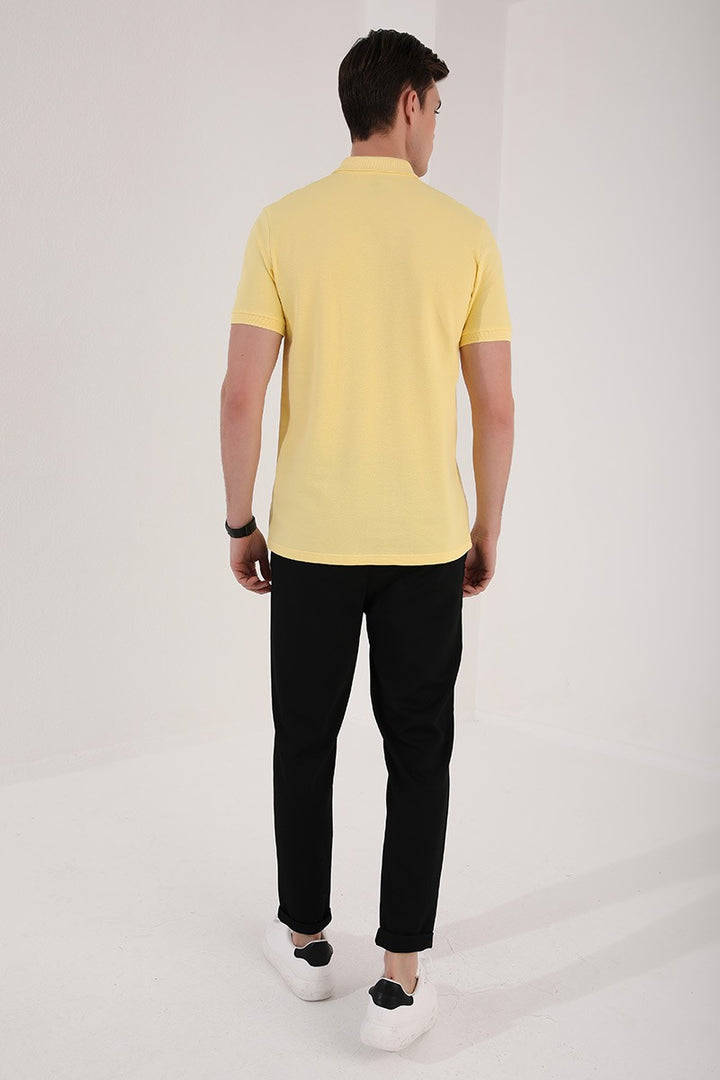 TMY Yellow Basic Chest Logo Standard Fit Knit Polo Collar Men's T-Shirt - 87768 - Sun Prairie