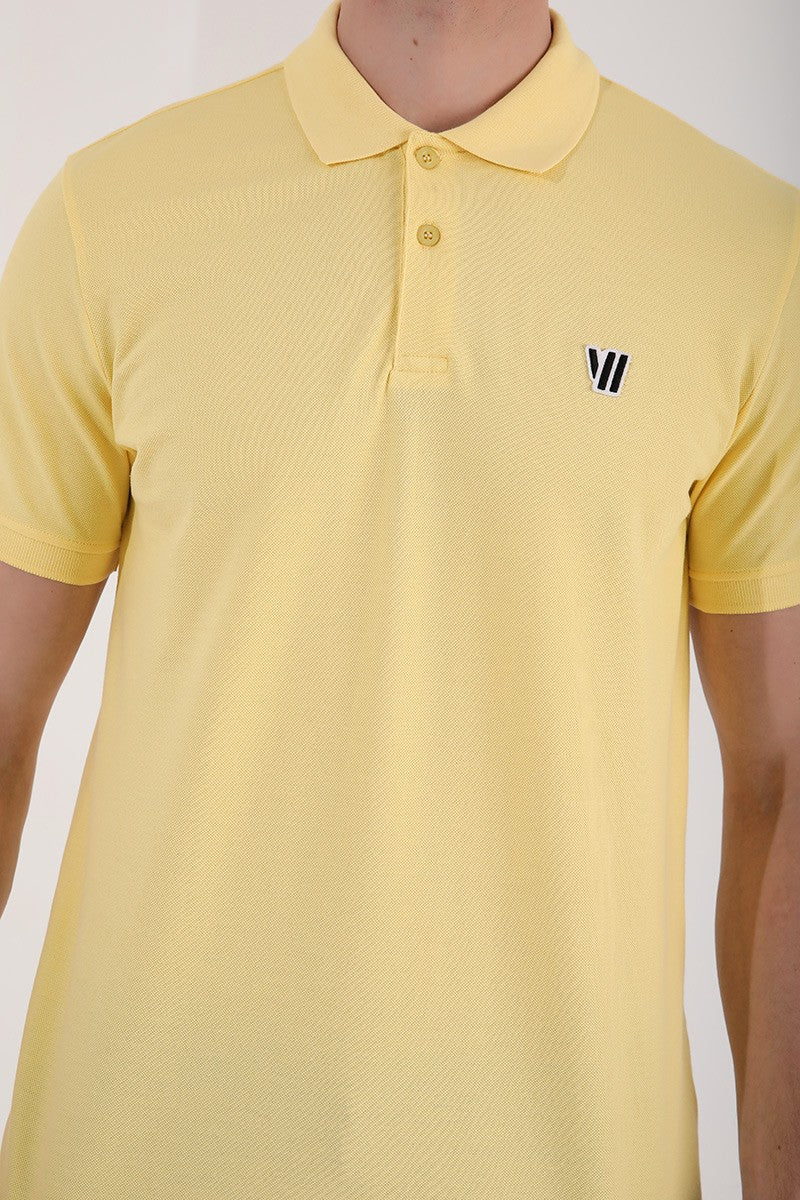 TMY Yellow Basic Chest Logo Standard Fit Knit Polo Collar Men's T-Shirt - 87768 - Sun Prairie