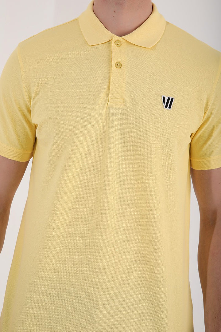 TMY Yellow Basic Chest Logo Standard Fit Knit Polo Collar Men's T-Shirt - 87768 - Sun Prairie
