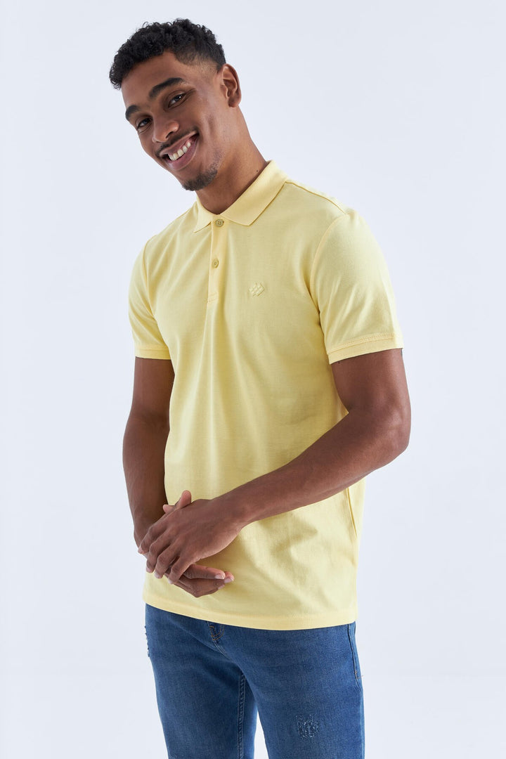 TMY Yellow Basic Logo Standard Mold Knit Polo Neck Men's T-Shirt - 87748 - Greenacres
