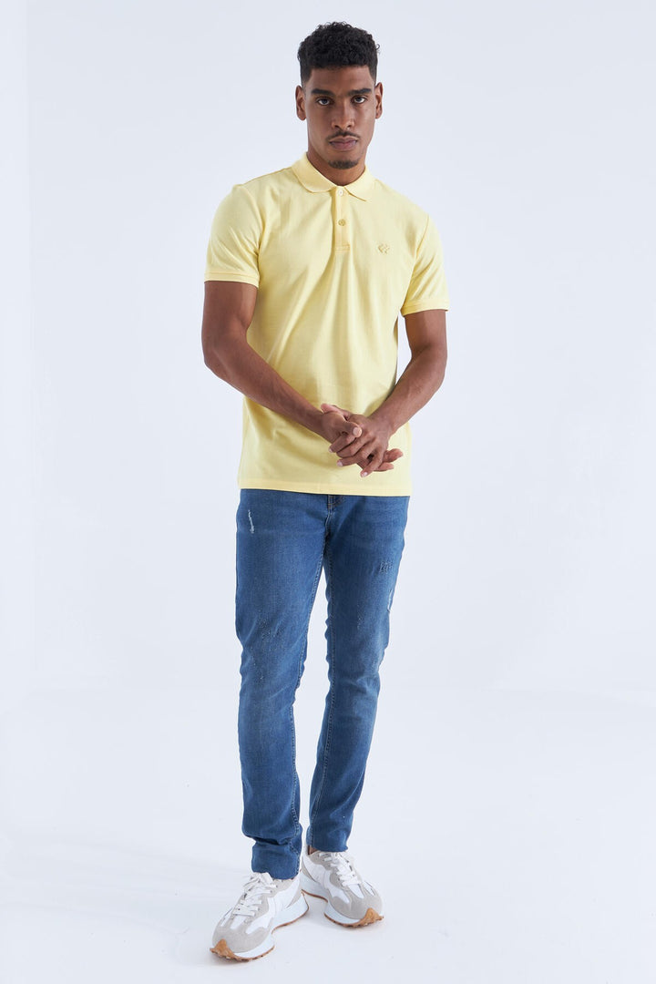 TMY Yellow Basic Logo Standard Mold Knit Polo Neck Men's T-Shirt - 87748 - Greenacres