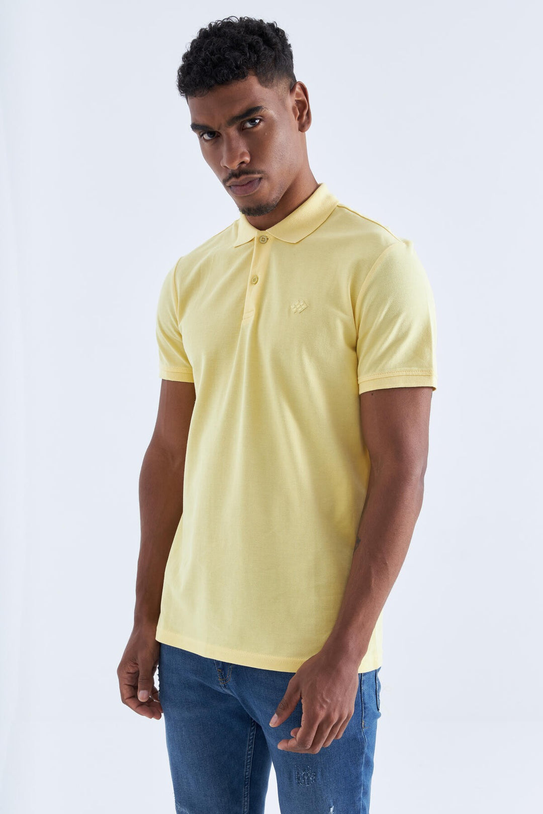 TMY Yellow Basic Logo Standard Mold Knit Polo Neck Men's T-Shirt - 87748 - Greenacres