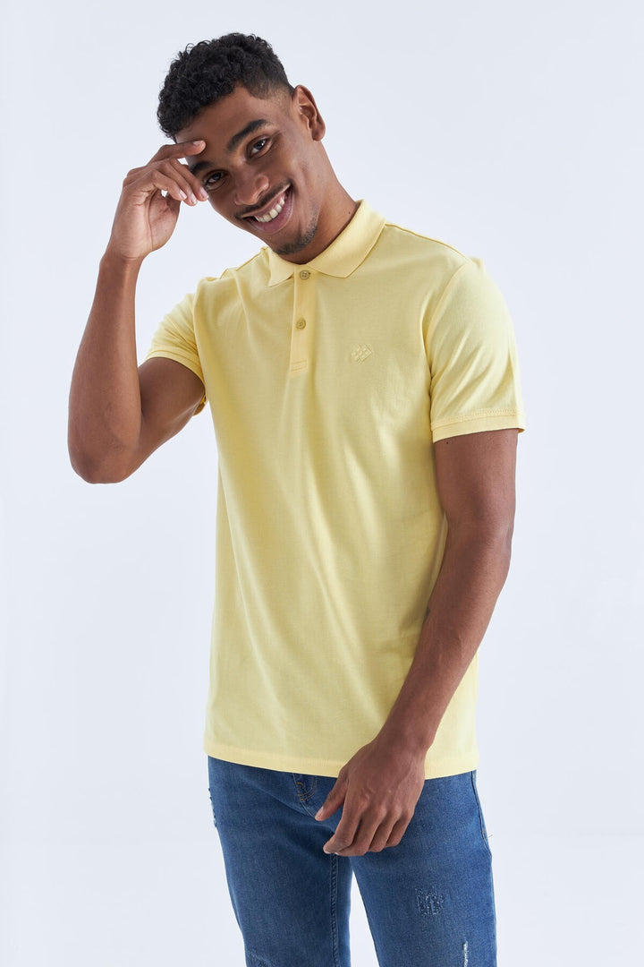 TMY Yellow Basic Logo Standard Mold Knit Polo Neck Men's T-Shirt - 87748 - Greenacres