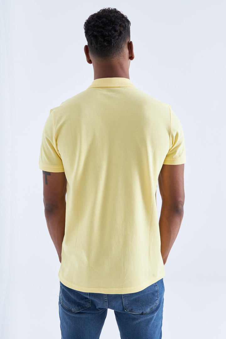 TMY Yellow Basic Logo Standard Mold Knit Polo Neck Men's T-Shirt - 87748 - Greenacres