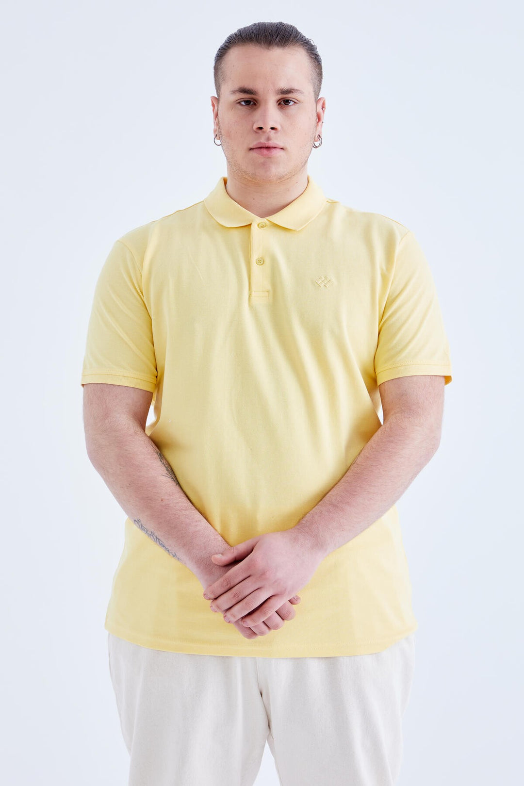 TMY Yellow Basic Logo Standard Mold Knit Polo Neck Men's T-Shirt - 87748 - Greenacres
