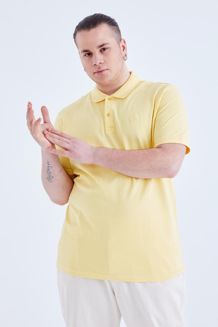 TMY Yellow Basic Logo Standard Mold Knit Polo Neck Men's T-Shirt - 87748 - Greenacres