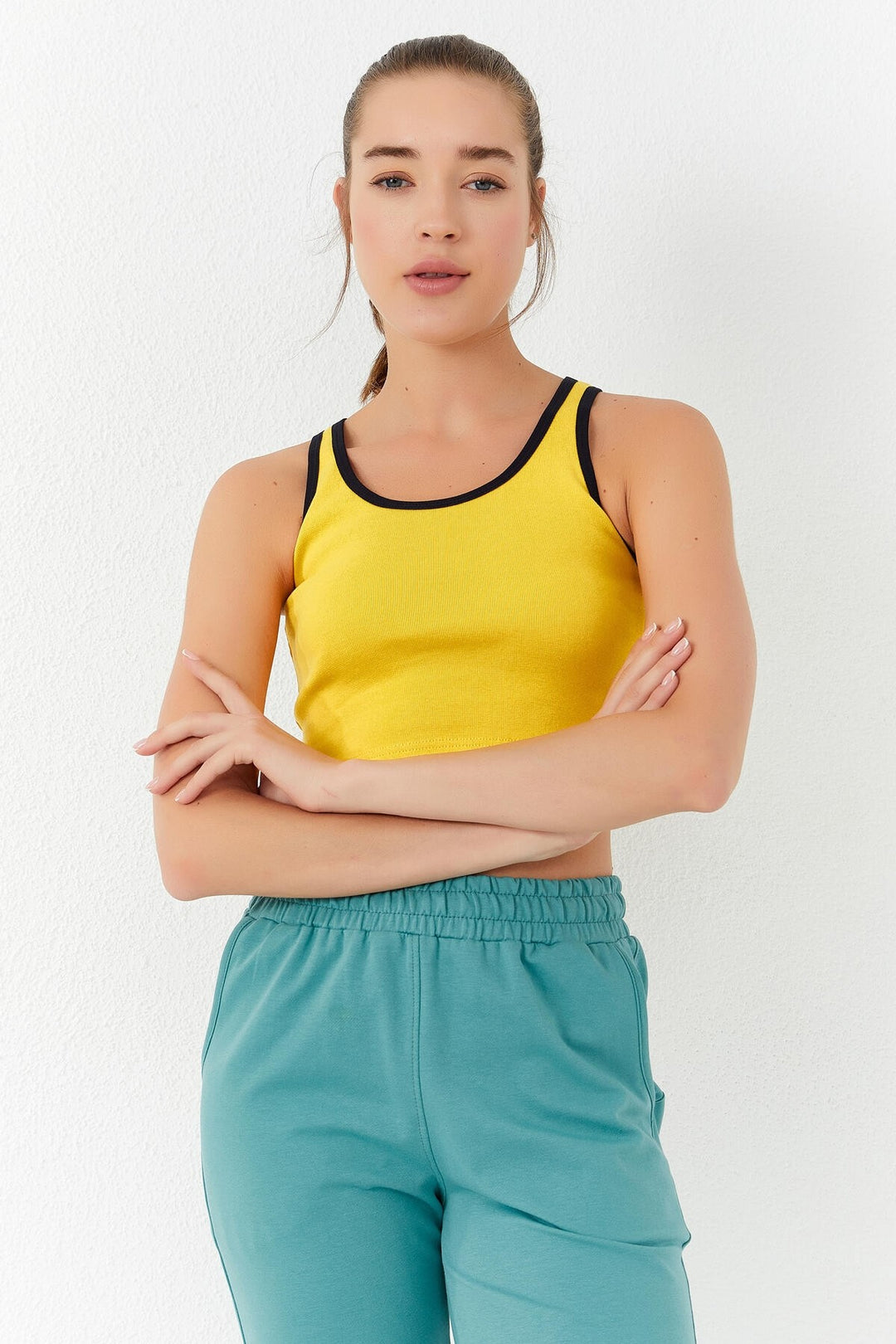 TMY Yellow Basic Sleeveless Slim Fit U Neck Women's Crop Top Tank Top - 97162 - Wheaton