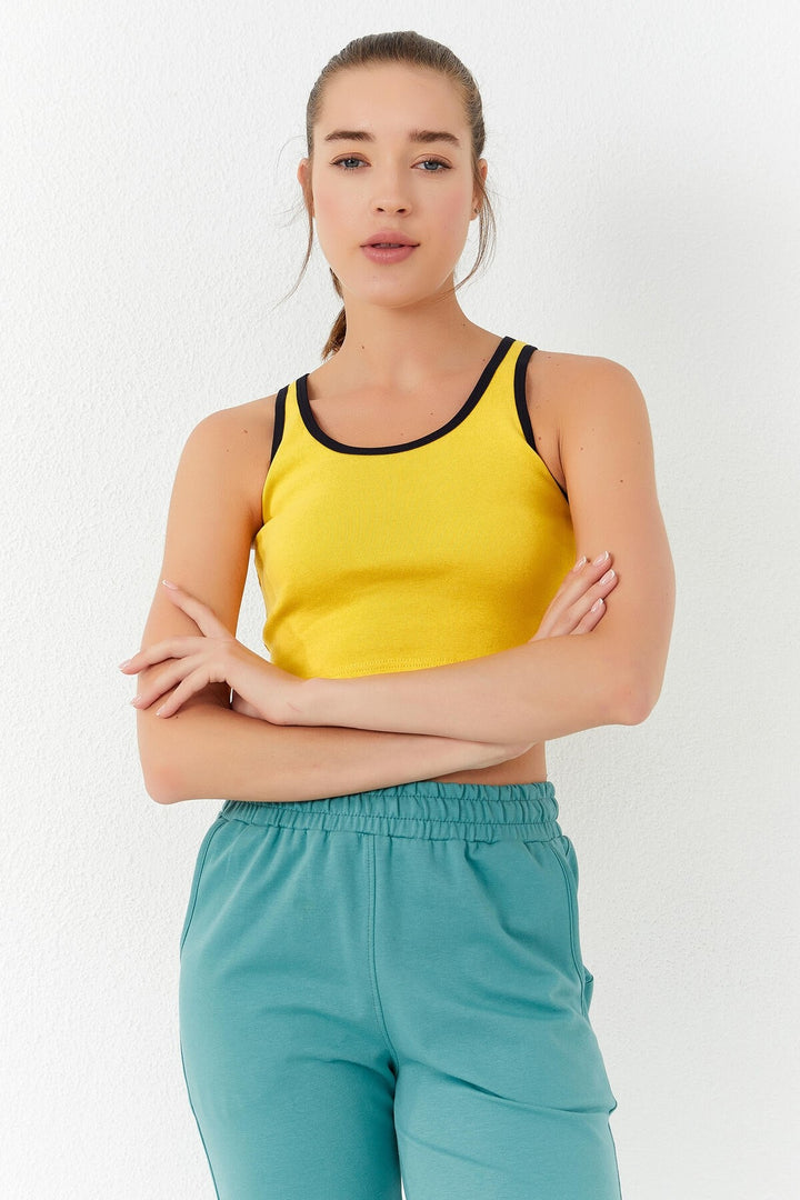TMY Yellow Basic Sleeveless Slim Fit U Neck Women's Crop Top Tank Top - 97162 - Wheaton