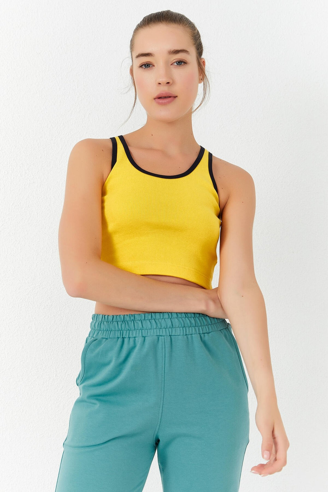 TMY Yellow Basic Sleeveless Slim Fit U Neck Women's Crop Top Tank Top - 97162 - Wheaton