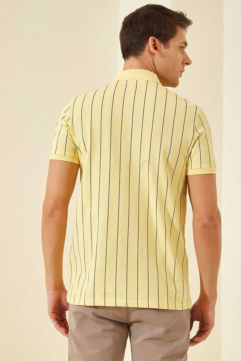 TMY Yellow Striped Short Sleeve Standard Fit Polo Neck Men's T-Shirt - 87797 - Huejutla de Reyes