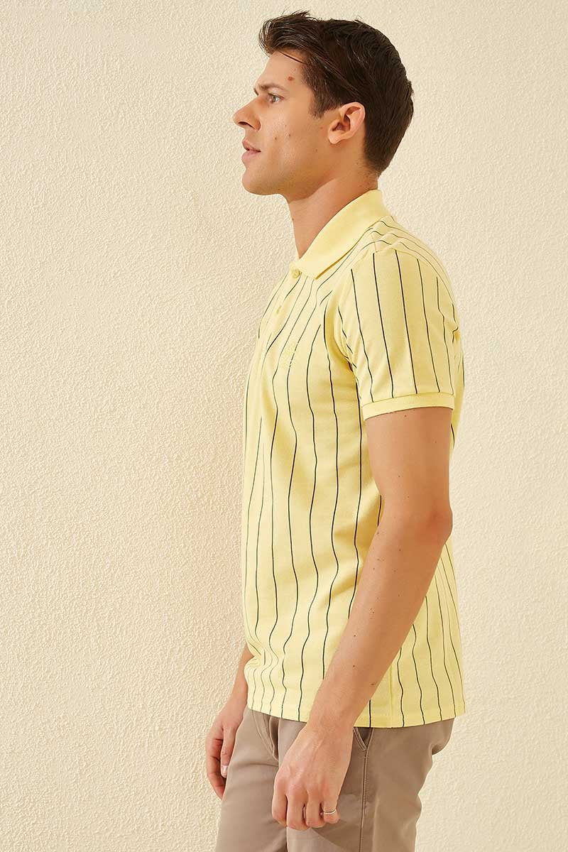 TMY Yellow Striped Short Sleeve Standard Fit Polo Neck Men's T-Shirt - 87797 - Huejutla de Reyes