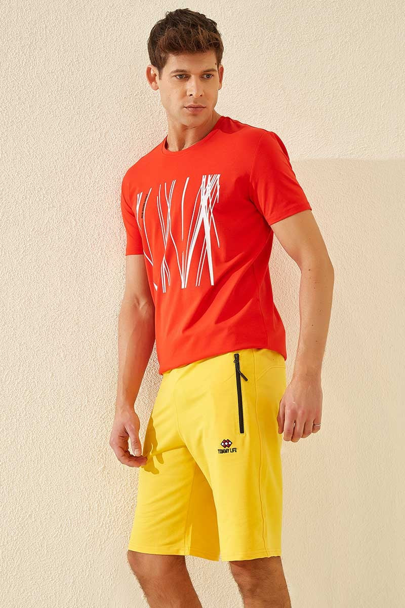 TMY Yellow Hidden Zipper Back Pocket Lace-Up Regular Fit Men's Shorts - 81136 - Salina Cruz