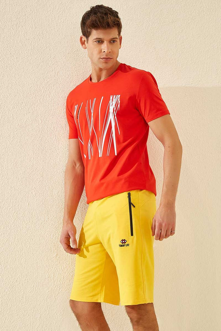 TMY Yellow Hidden Zipper Back Pocket Lace-Up Regular Fit Men's Shorts - 81136 - Salina Cruz