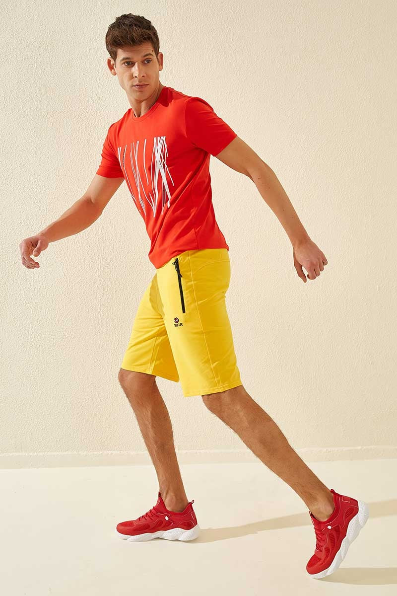 TMY Yellow Hidden Zipper Back Pocket Lace-Up Regular Fit Men's Shorts - 81136 - Salina Cruz