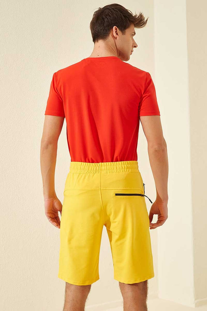 TMY Yellow Hidden Zipper Back Pocket Lace-Up Regular Fit Men's Shorts - 81136 - Salina Cruz