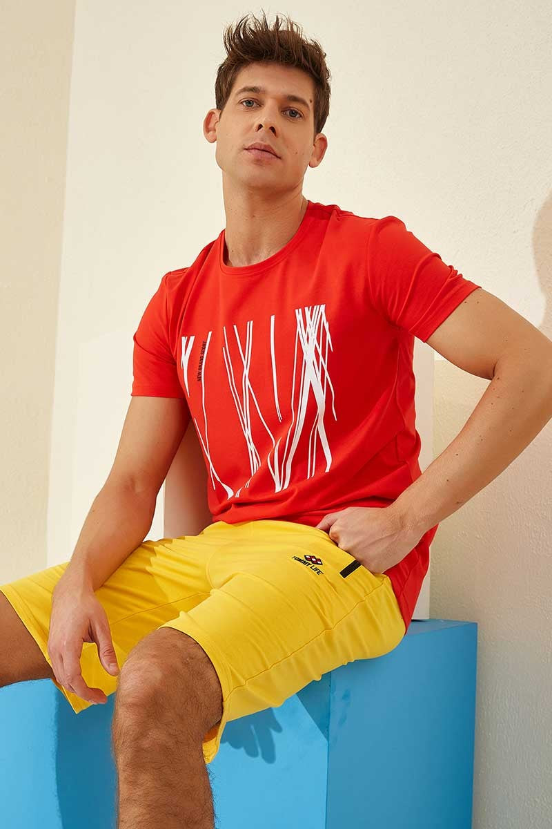 TMY Yellow Hidden Zipper Back Pocket Lace-Up Regular Fit Men's Shorts - 81136 - Salina Cruz