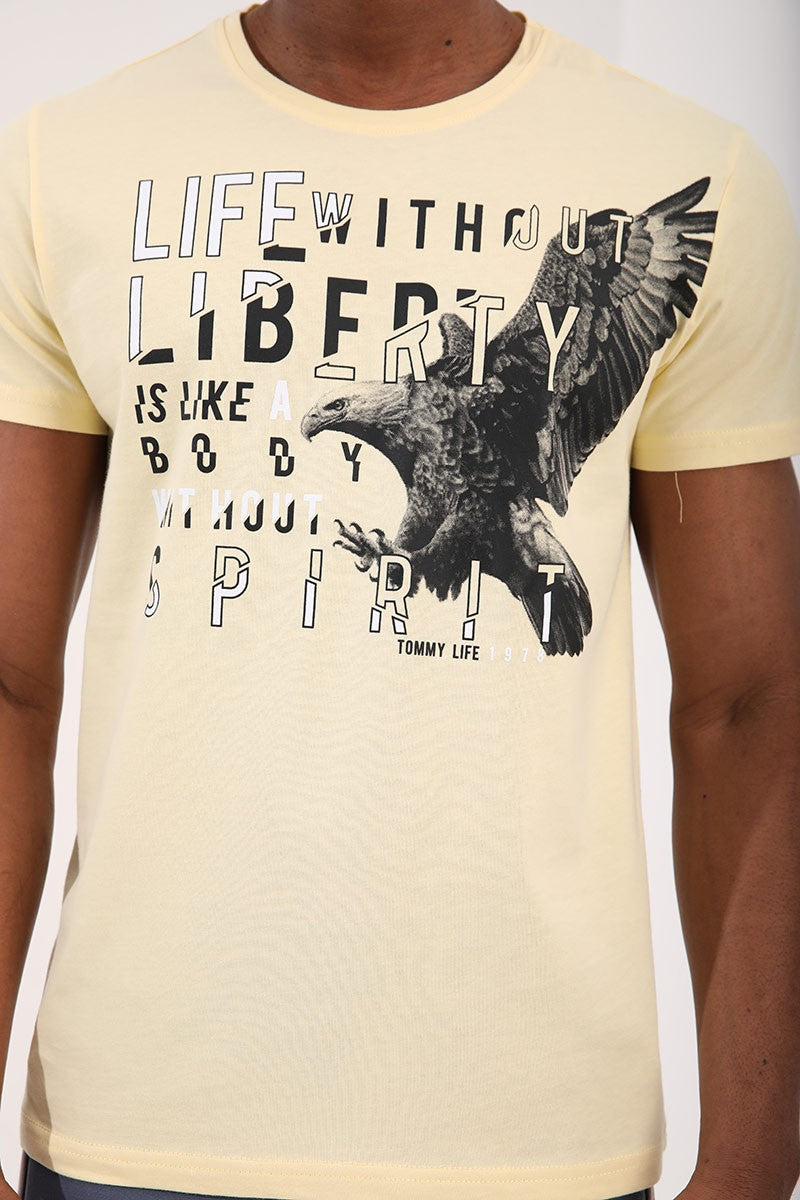TMY Yellow Eagle Printed Standard Mold O Neck Men's T-Shirt - 87932 - Cananea