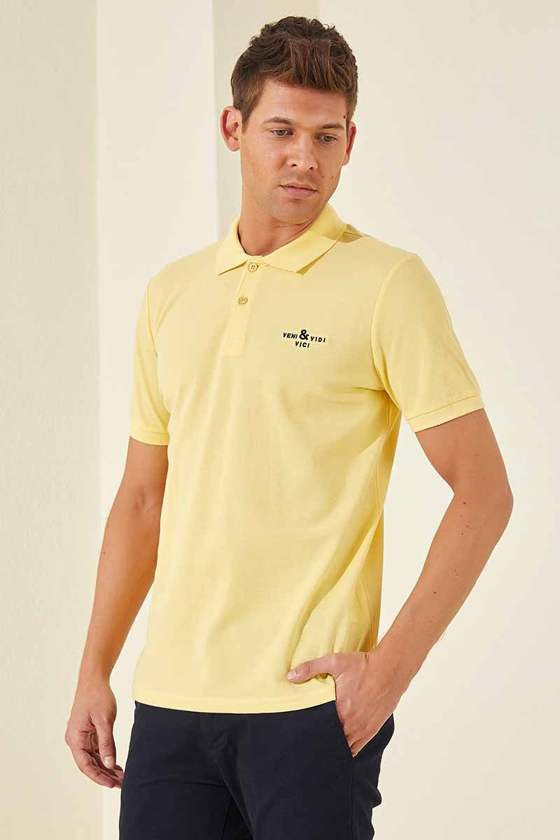 TMY Yellow Classic Short Sleeve Standard Fit Polo Neck Men's T-Shirt - 87787 - García