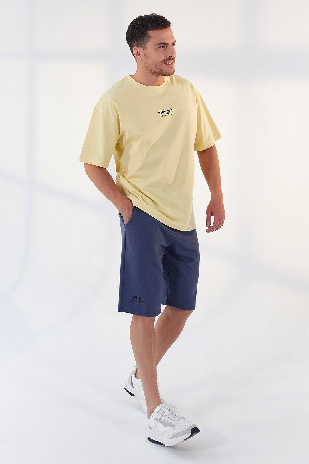 TMY Yellow Small Print O Neck Men's Oversize T-Shirt - 87985 - Lippstadt