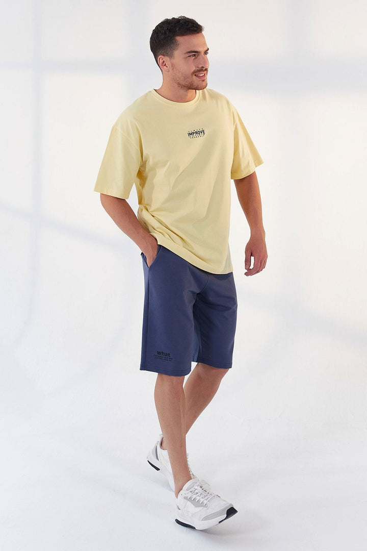TMY Yellow Small Print O Neck Men's Oversize T-Shirt - 87985 - Lippstadt