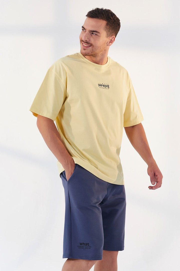 TMY Yellow Small Print O Neck Men's Oversize T-Shirt - 87985 - Lippstadt