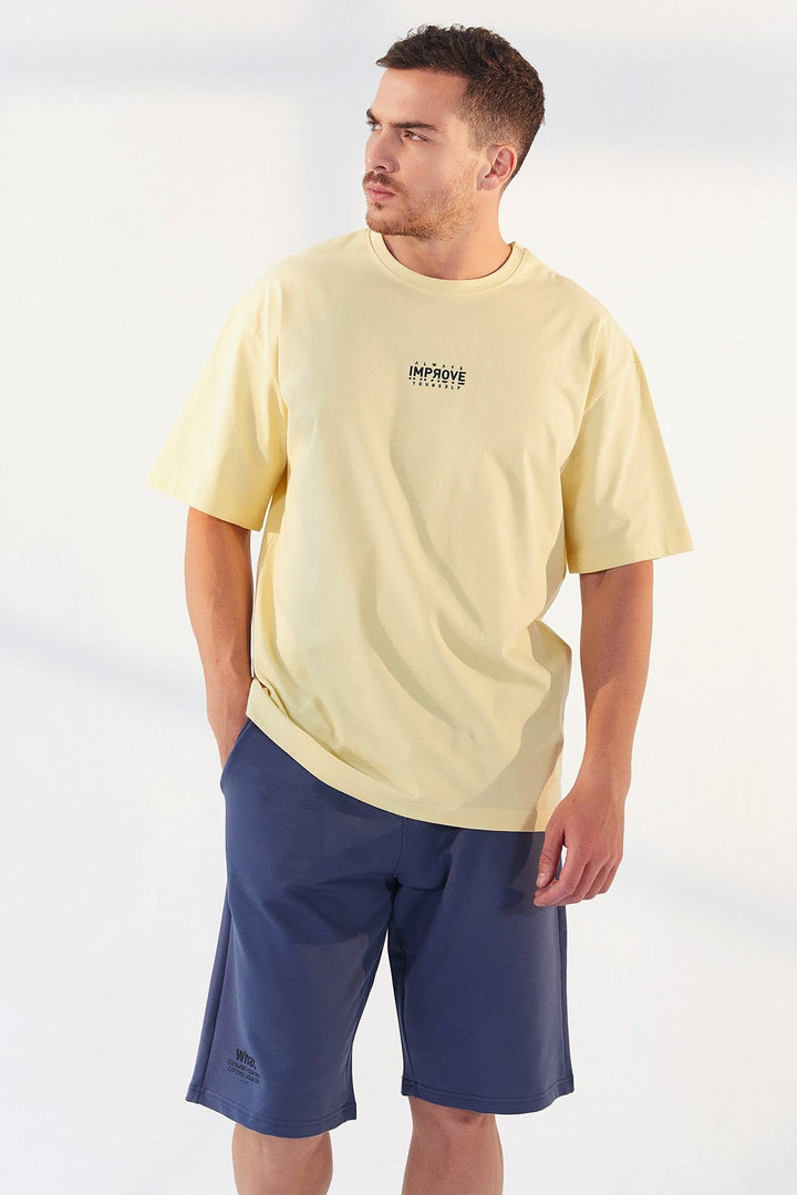 TMY Yellow Small Print O Neck Men's Oversize T-Shirt - 87985 - Lippstadt