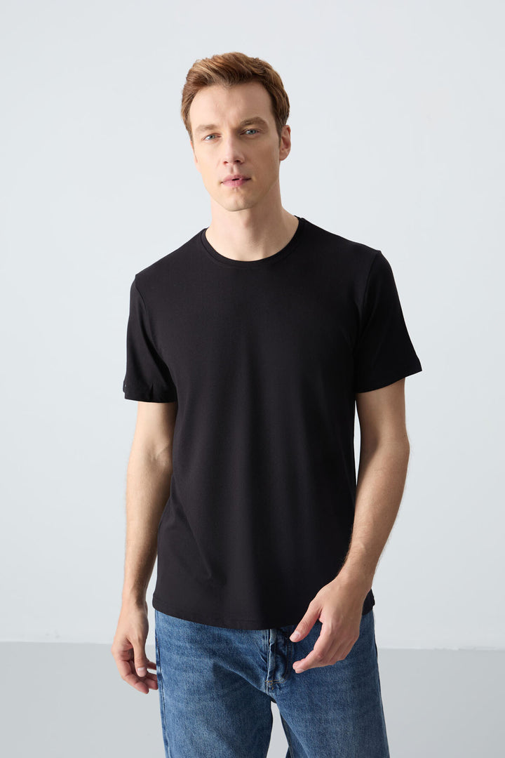 TMY Black Men's Basic Short Sleeve Standard Fit Crew Neck T-shirt - 87911 - Tepatitlán de Morelos