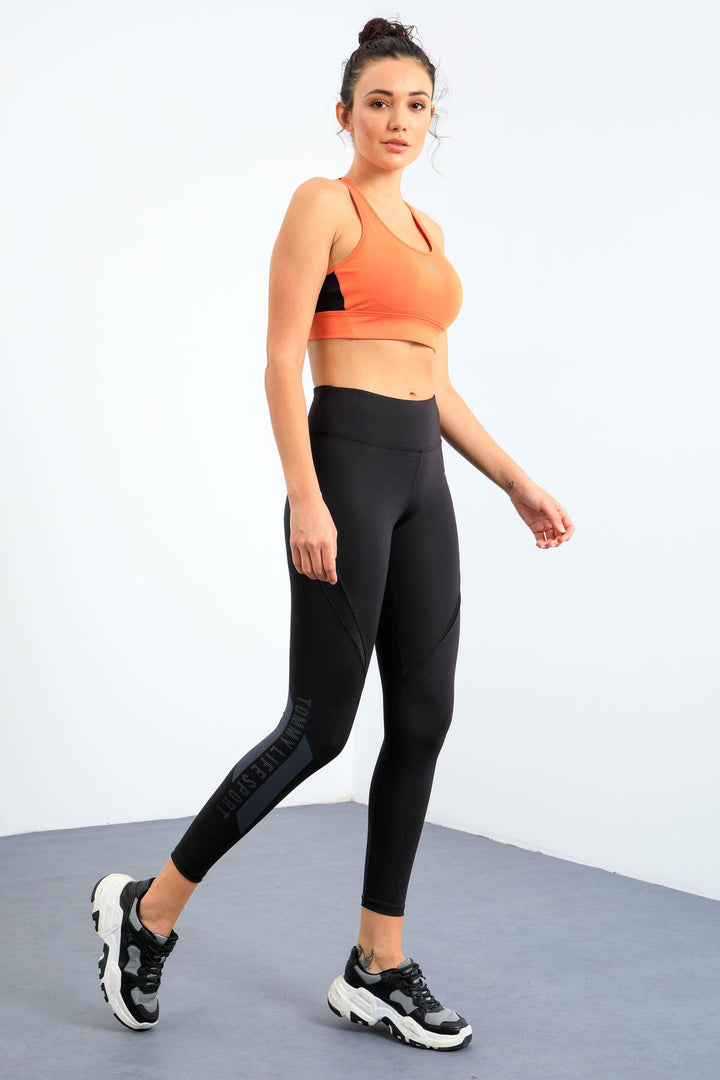 TMY Black - طماق نسائية ذات أرجل رفيعة مطبوعة عالية الخصر من قماش سكوبا - 94539 - Bautzen