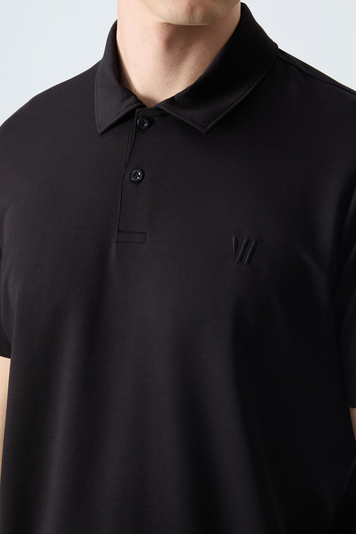 TMY Black Basic Chest Logo Standard Fit Knit Polo Collar Men's T-Shirt - 87768 - Yenakiieve
