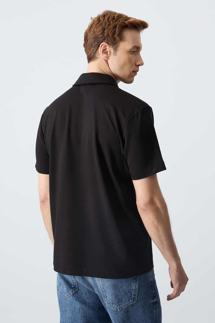 TMY Black Basic Chest Logo Standard Fit Knit Polo Collar Men's T-Shirt - 87768 - Yenakiieve
