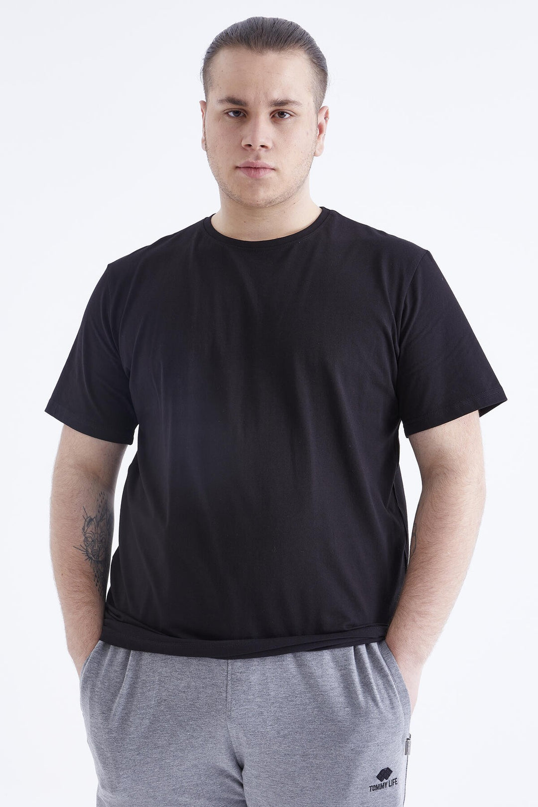 TMY Black Basic Short Sleeve O Neck Plus Size Men's T-Shirt - 88072 - Baldwin Park