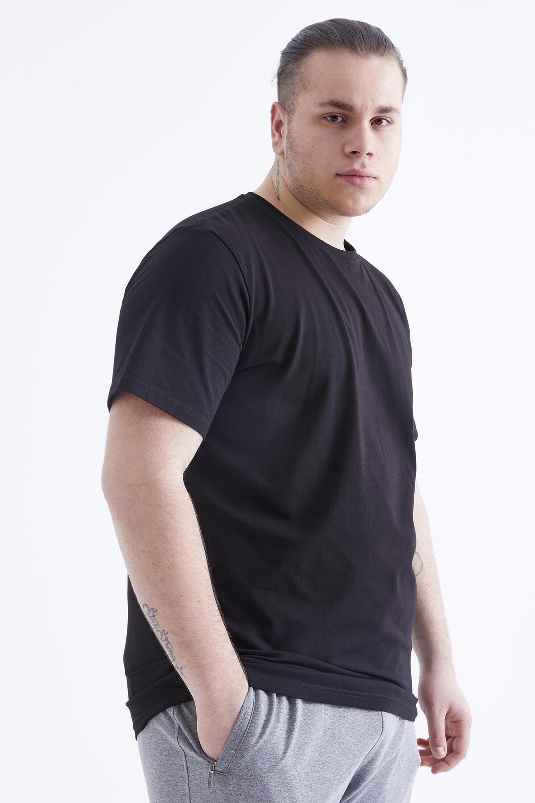 TMY Black Basic Short Sleeve O Neck Plus Size Men's T-Shirt - 88072 - Baldwin Park