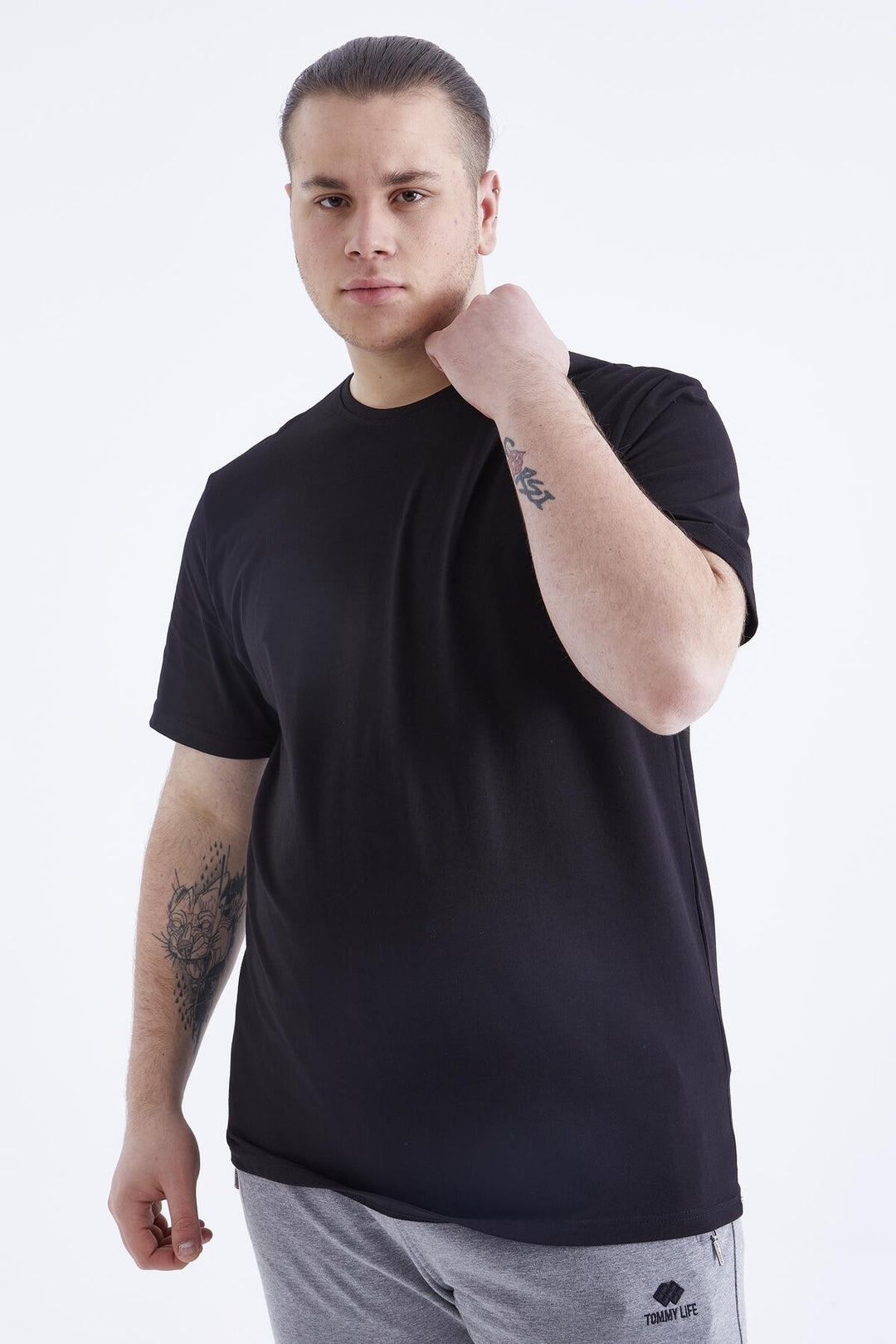 TMY Black Basic Short Sleeve O Neck Plus Size Men's T-Shirt - 88072 - Baldwin Park
