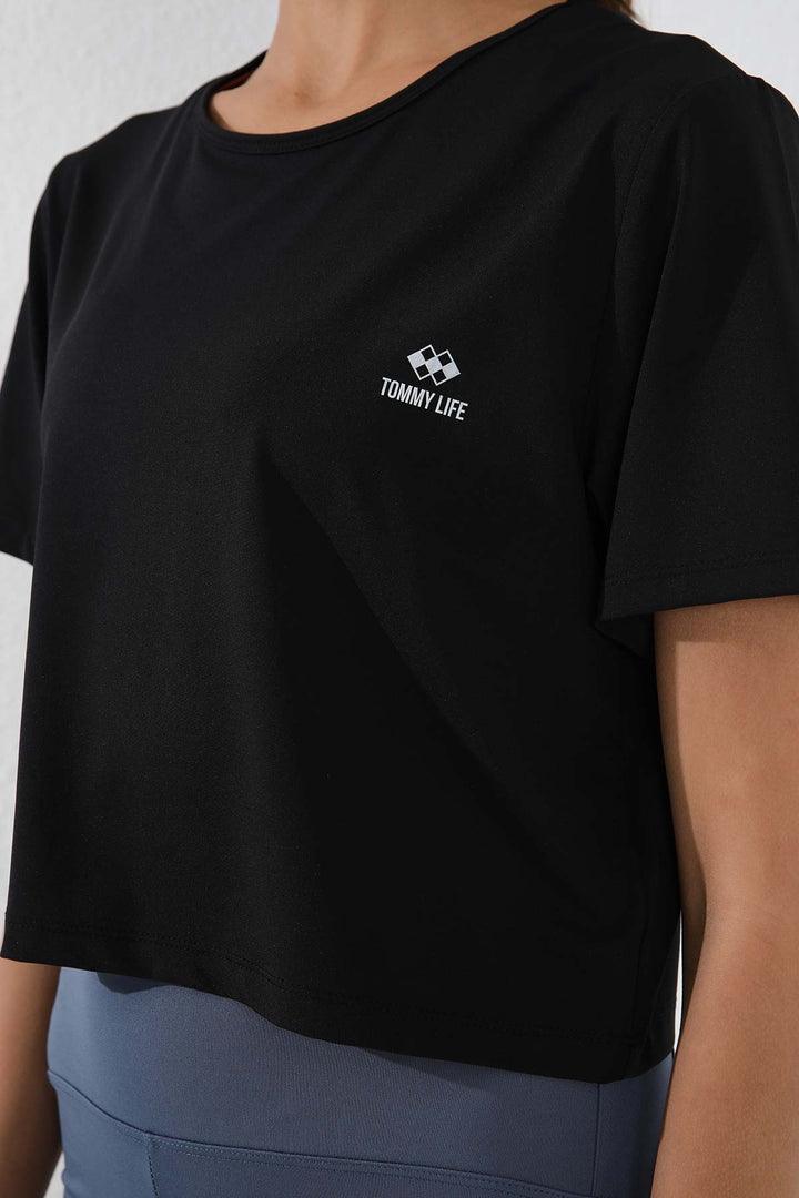 TMY Black Basic Short Sleeve Standard Fit O Neck Women's Crop Top T-Shirt - 97143 - Wolverhampton