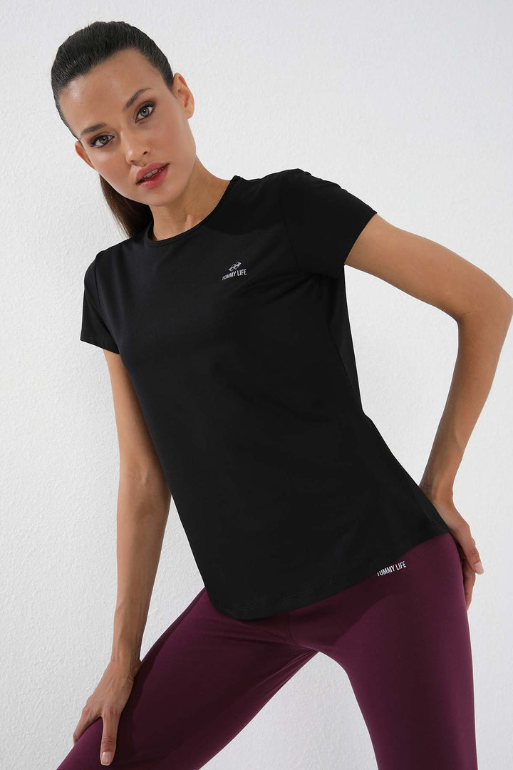 TMY Black Basic Short Sleeve Standard Mold O Neck Women's T-Shirt - 97144 - La Línea de la Concepción