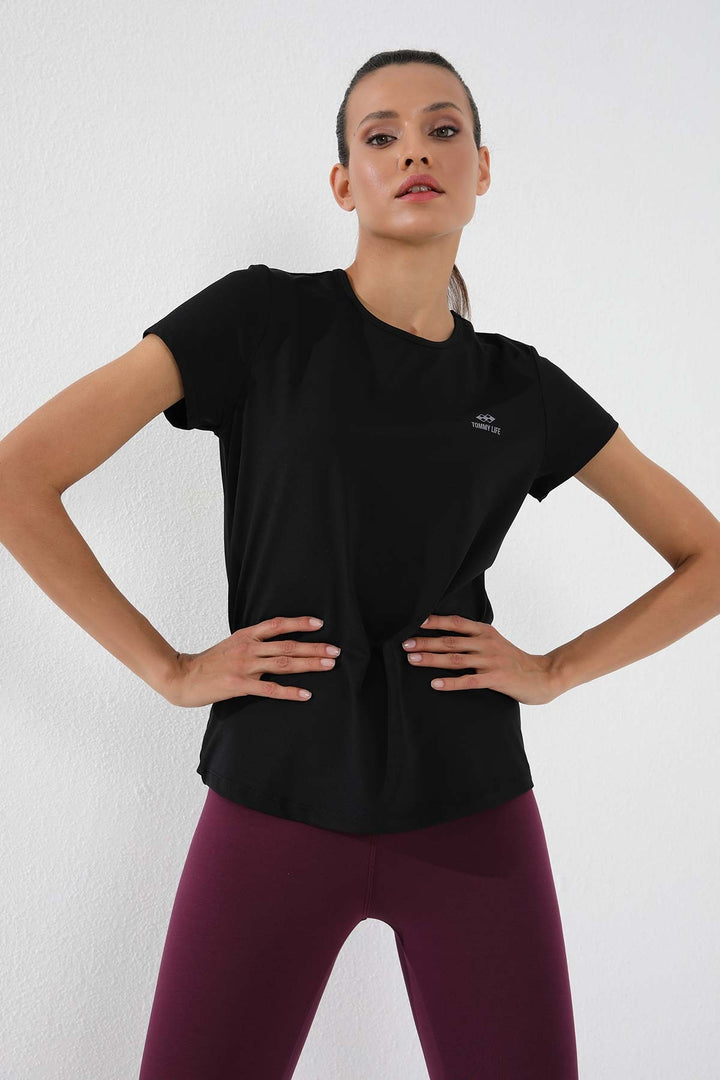 TMY Black Basic Short Sleeve Standard Mold O Neck Women's T-Shirt - 97144 - La Línea de la Concepción