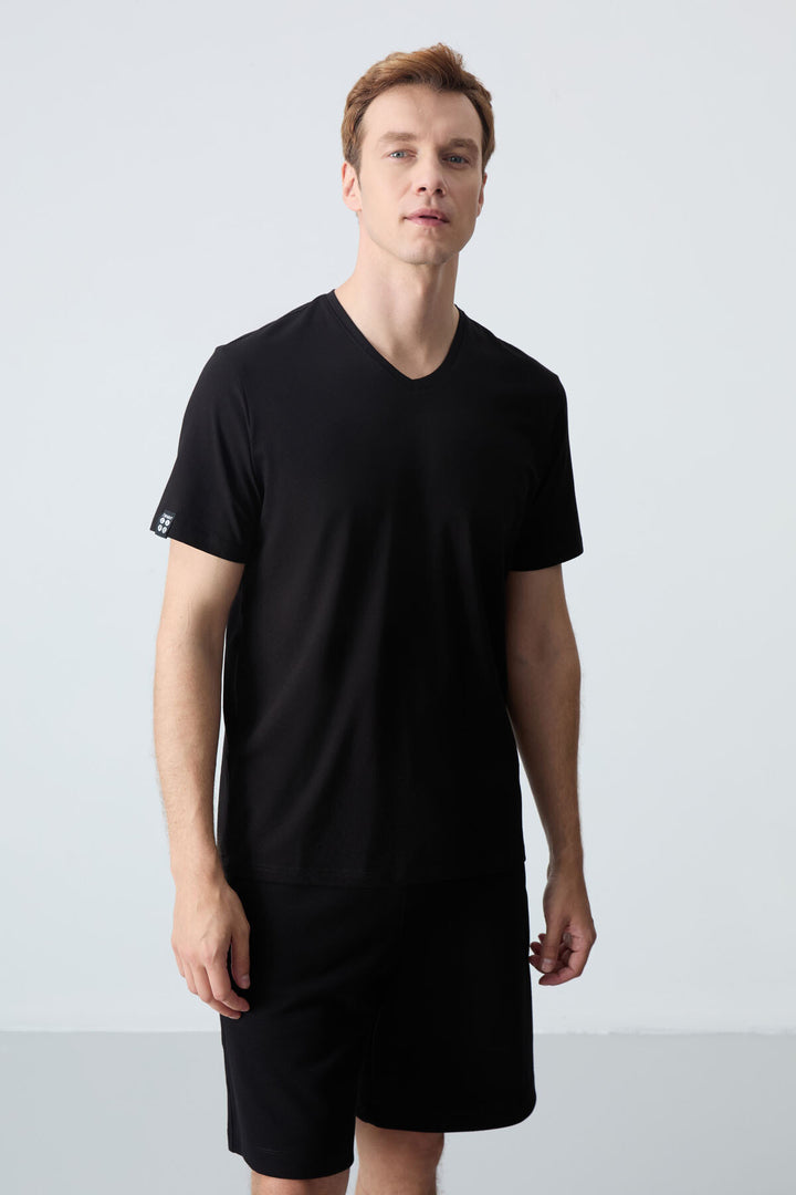 TMY Black Basic Short Sleeve Standard Fit V-Neck Men's T-Shirt - 87912 - Mount Vernon