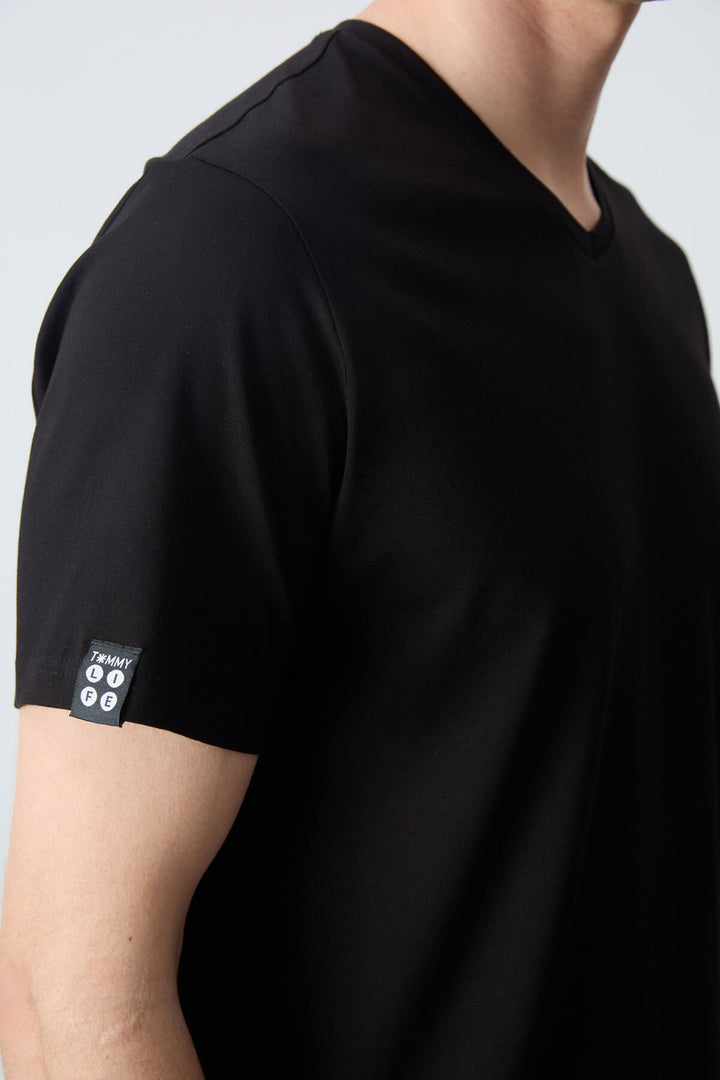 TMY Black Basic Short Sleeve Standard Fit V-Neck Men's T-Shirt - 87912 - Mount Vernon