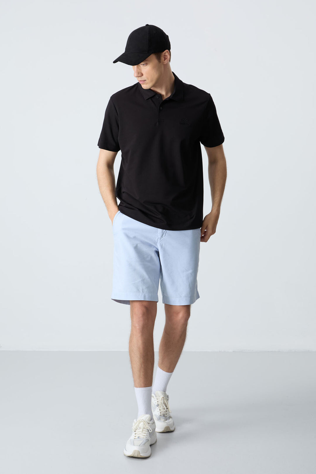 TMY Black Basic Logo Standard Mold Men's T-Shirt with Polo Collar - 87748 - Lage