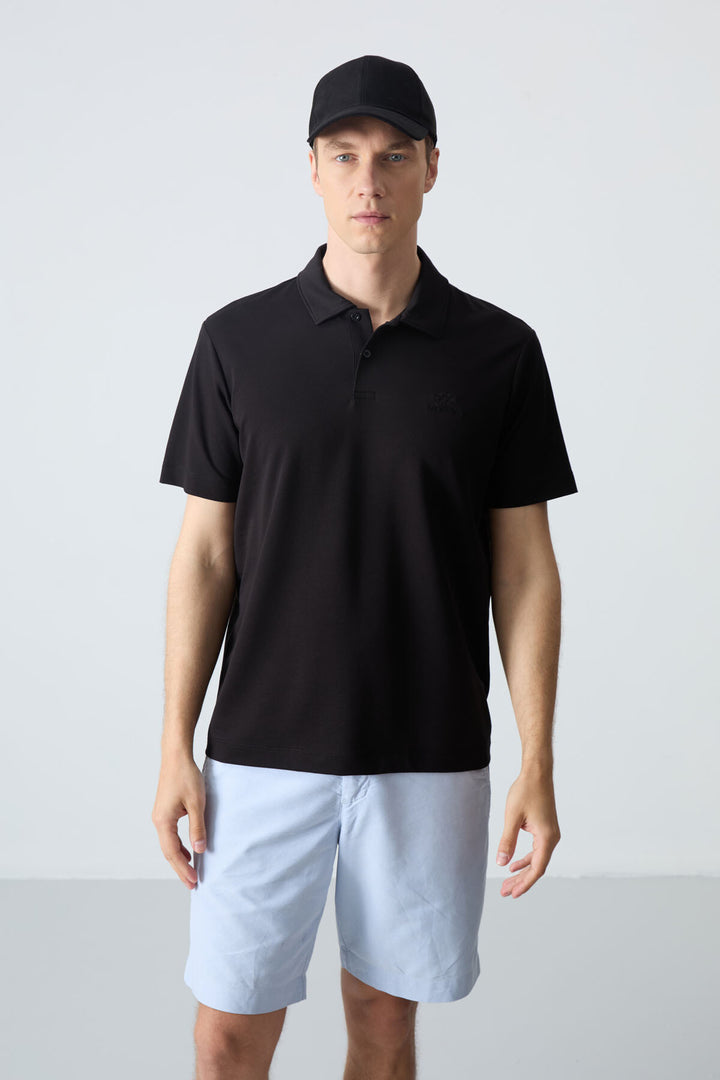 TMY Black Basic Logo Standard Mold Men's T-Shirt with Polo Collar - 87748 - Lage