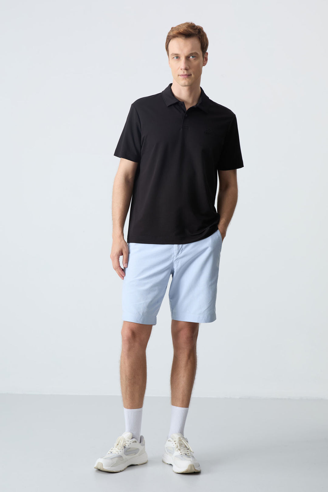 TMY Black Basic Logo Standard Mold Men's T-Shirt with Polo Collar - 87748 - Lage